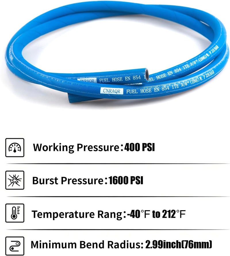 CNRAQR 3/8” Fuel Line Hose 5FT High Pressure Fuel Hose 400PSI 2.8Mpa NBR Rubber and CR Neoprene EN854-1TE for Automotive Fuel Systems Engines (Attached Hose Clamp) - Image 5